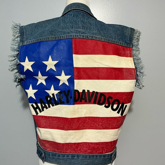 Harley-Davidson Other - Vintage 1980's Harley Davidson Patriotic American Flag Denim Biker Vest size XXL